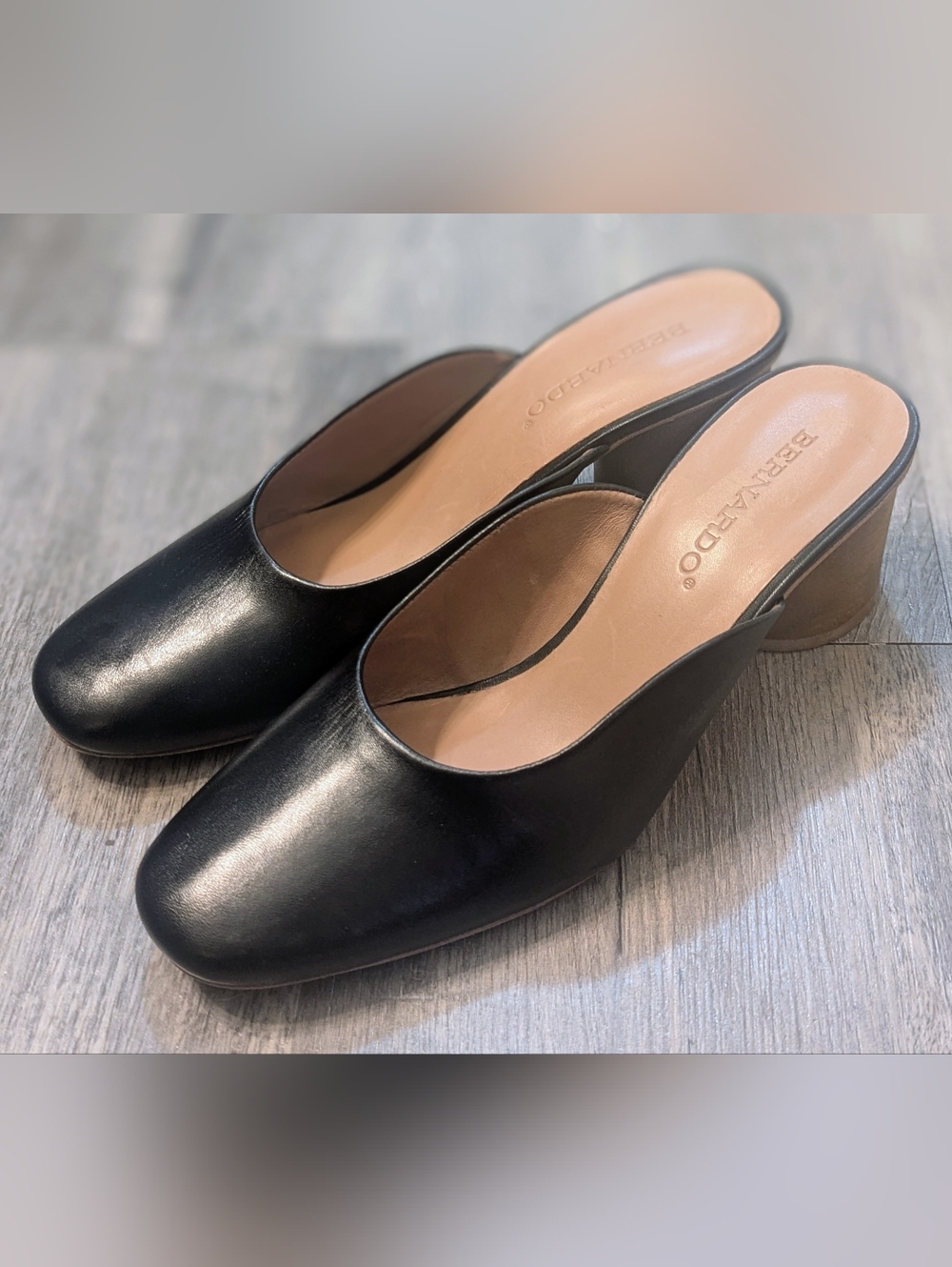 Bernardo Black Leather Heel Mules